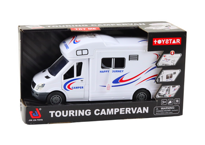 Autocaravana branca com luzes, sons e portas de abrir
