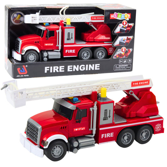 Camião de bombeiros vermelho com escada e água, luz e som 1:14