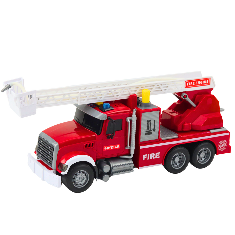 Camião de bombeiros vermelho com escada e água, luz e som 1:14