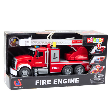 Camião de bombeiros vermelho com escada e água, luz e som 1:14