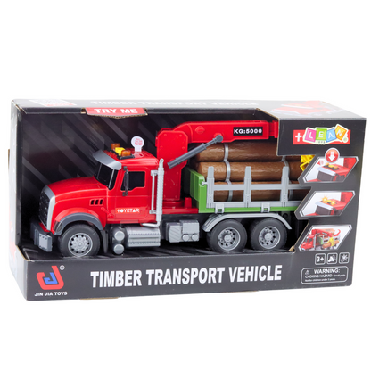 Camião grua de madeira vermelho com luzes e sons 1:14