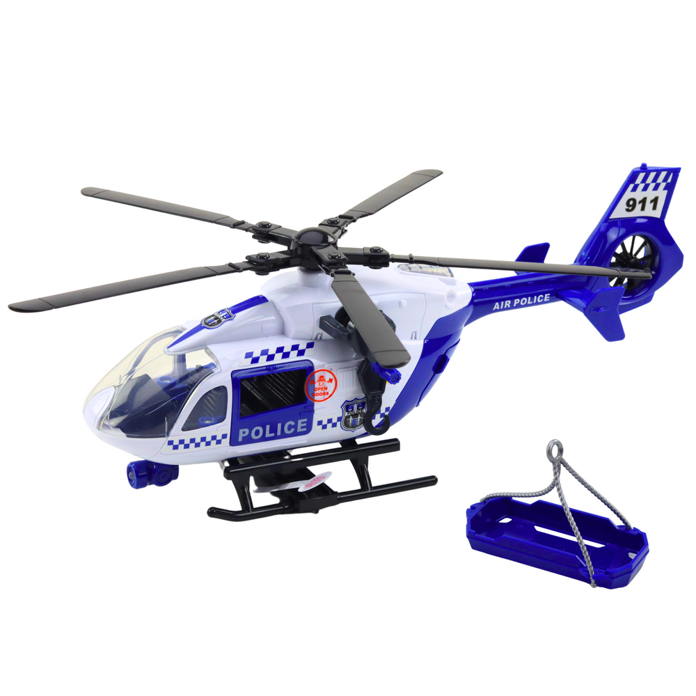 Helicóptero da polícia com gancho, maca, luzes e sons 1:12