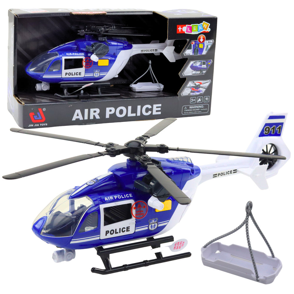 Helicóptero da polícia com gancho, maca, luzes e sons 1:14