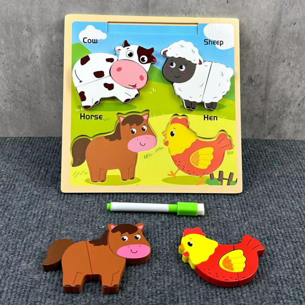 Quadro puzzle 2 em 1 de madeira animais de estimação com marcador