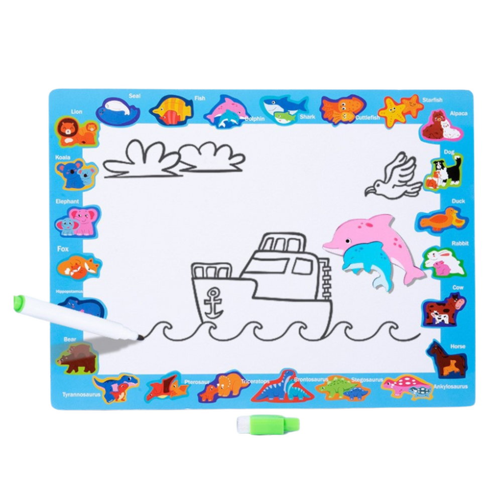 Quadro puzzle 2 em 1 de madeira dinossauros educativos 12 un.