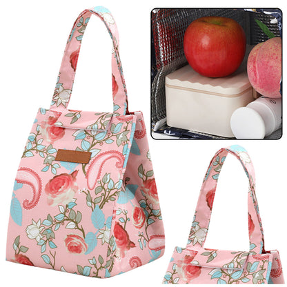 Saco térmico para almoço flores rosa 25 cm