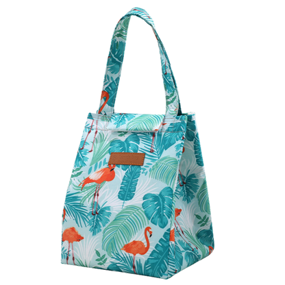 Saco térmico para almoço folhas com flamingos 25 cm
