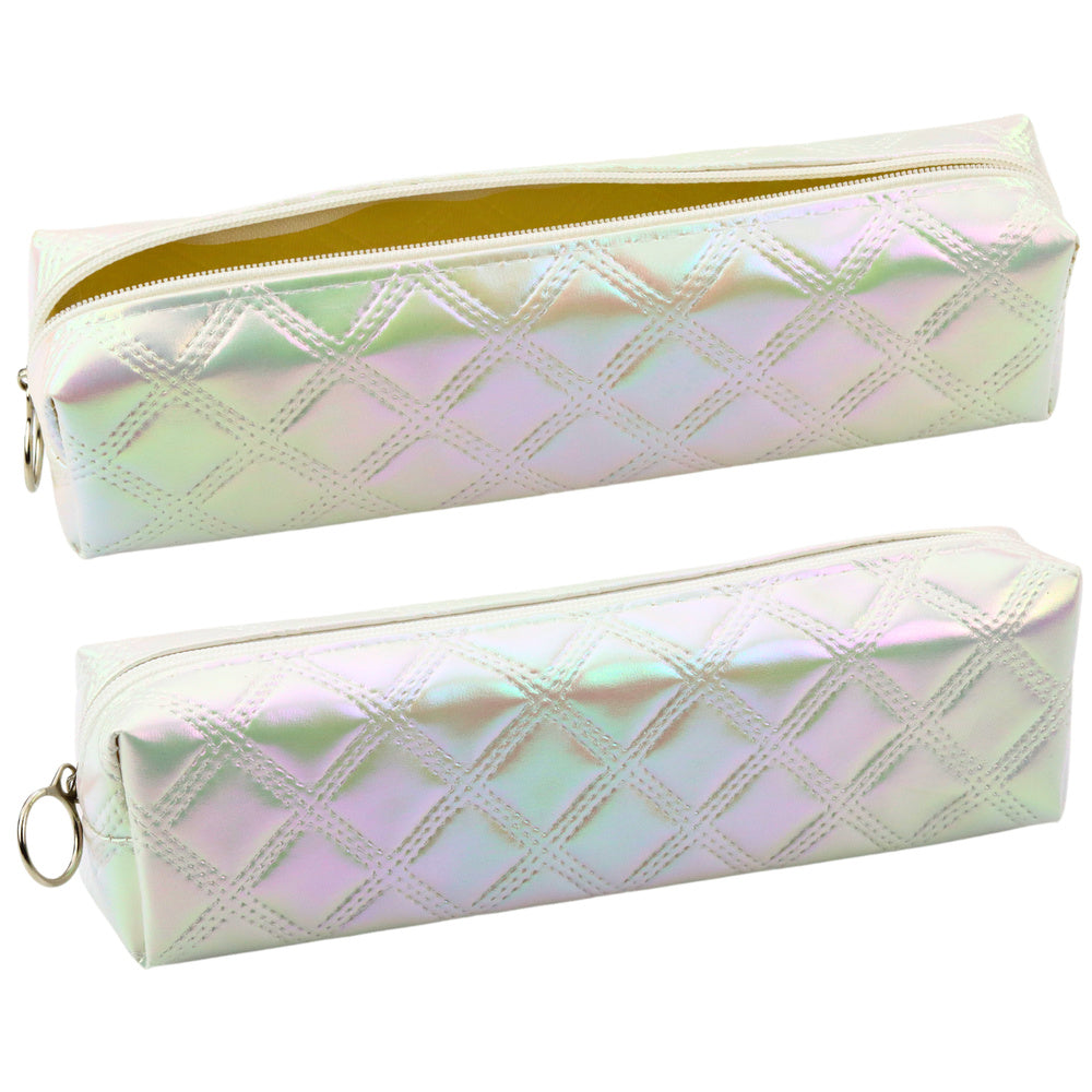 Estojo escolar organizador relevo branco pérola 21x6 cm