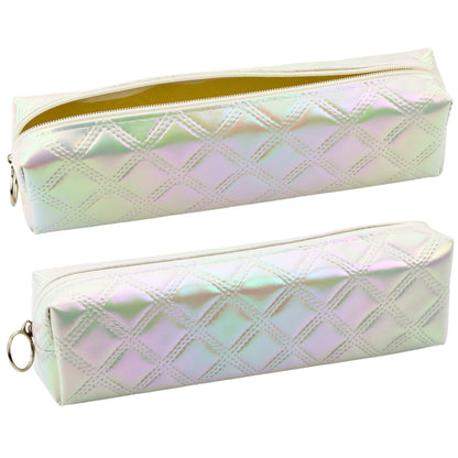 Estojo escolar organizador relevo branco pérola 21x6 cm
