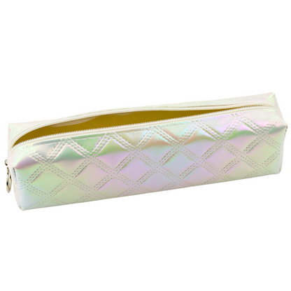 Estojo escolar organizador relevo branco pérola 21x6 cm
