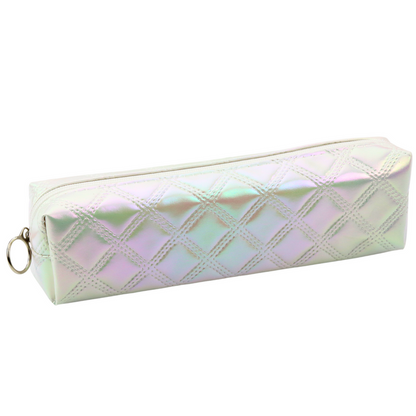 Estojo escolar organizador relevo branco pérola 21x6 cm