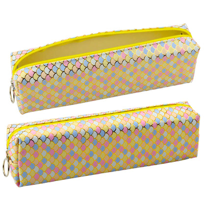 Estojo escolar sereia escamas fecho amarelo 21x6 cm