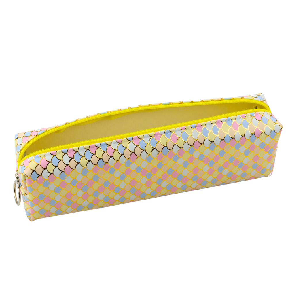 Estojo escolar sereia escamas fecho amarelo 21x6 cm
