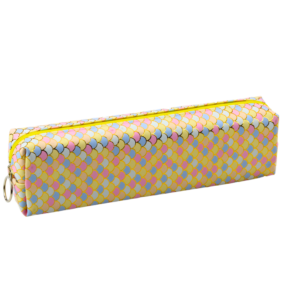 Estojo escolar sereia escamas fecho amarelo 21x6 cm