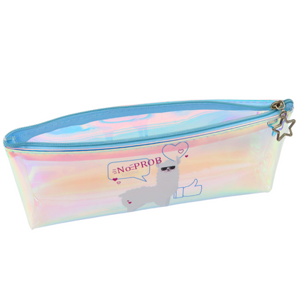 Estojo escolar holográfico com lama azul 21x6 cm