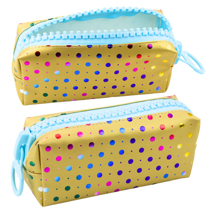 Estojo Escolar Bolinhas Coloridas Dourado 21x8cm