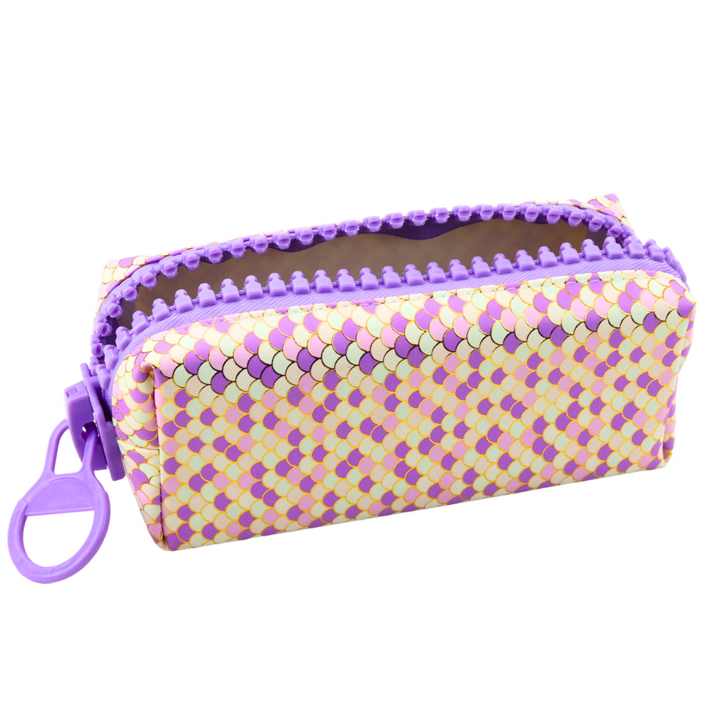 Estojo Escolar Escamas de Sereia Roxo 21x8cm