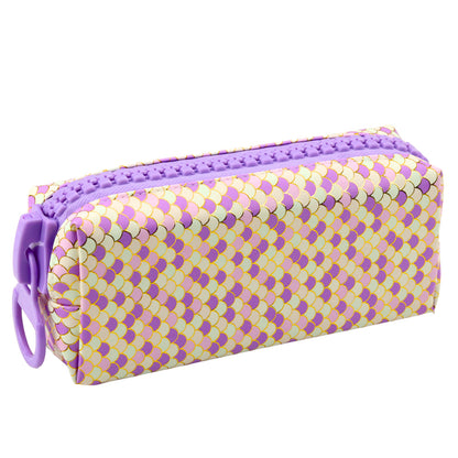 Estojo Escolar Escamas de Sereia Roxo 21x8cm