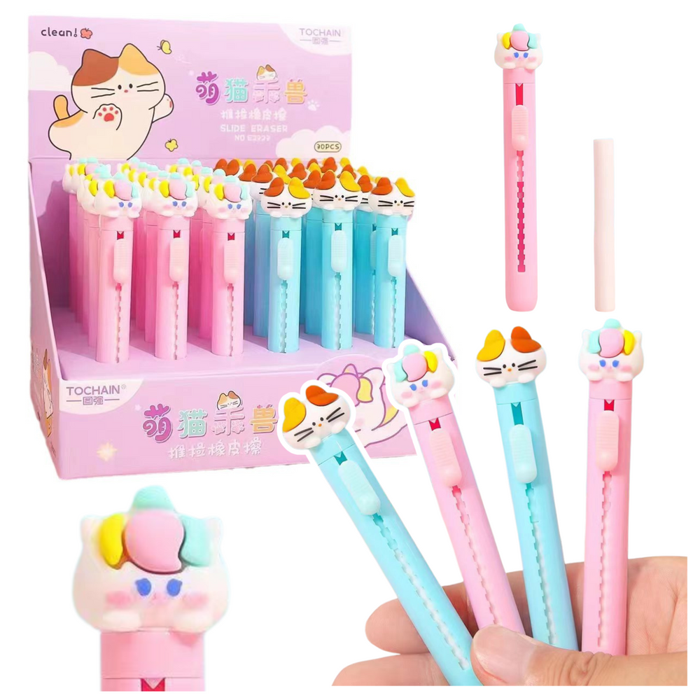 Caneta Borracha Extensível Gato Azul Rosa (1 unidade, sortido)