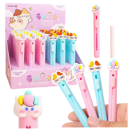Caneta Borracha Extensível Gato Azul Rosa (1 unidade, sortido)