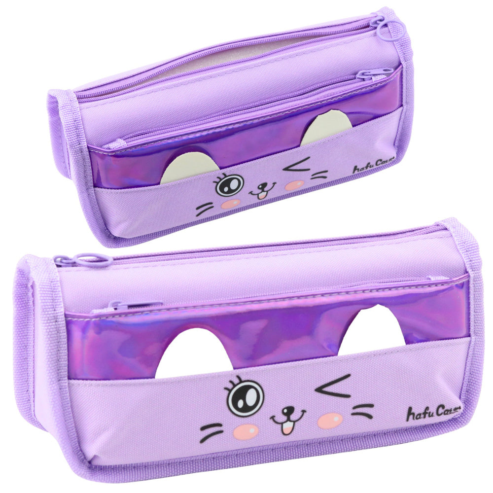 Estojo Escolar 2 Compartimentos Gato Roxo 22cm