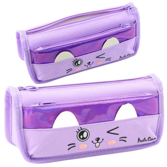 Estojo Escolar 2 Compartimentos Gato Roxo 22cm