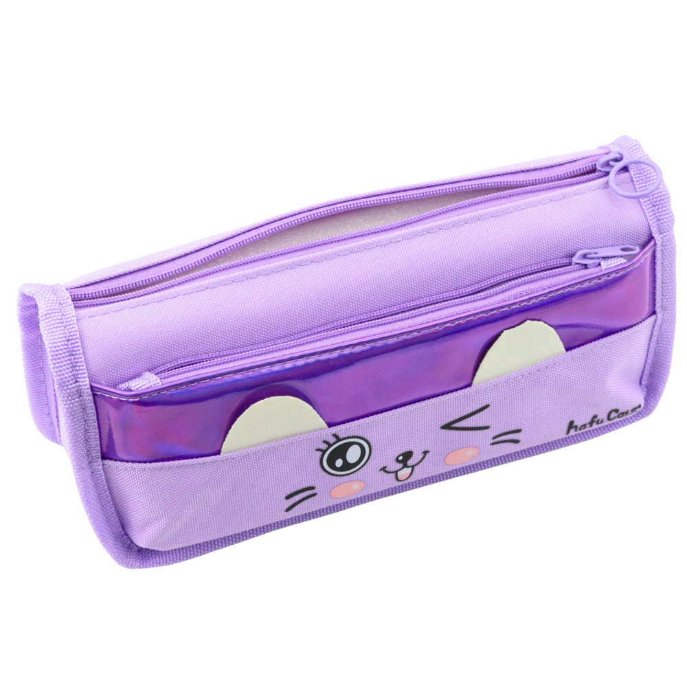 Estojo Escolar 2 Compartimentos Gato Roxo 22cm