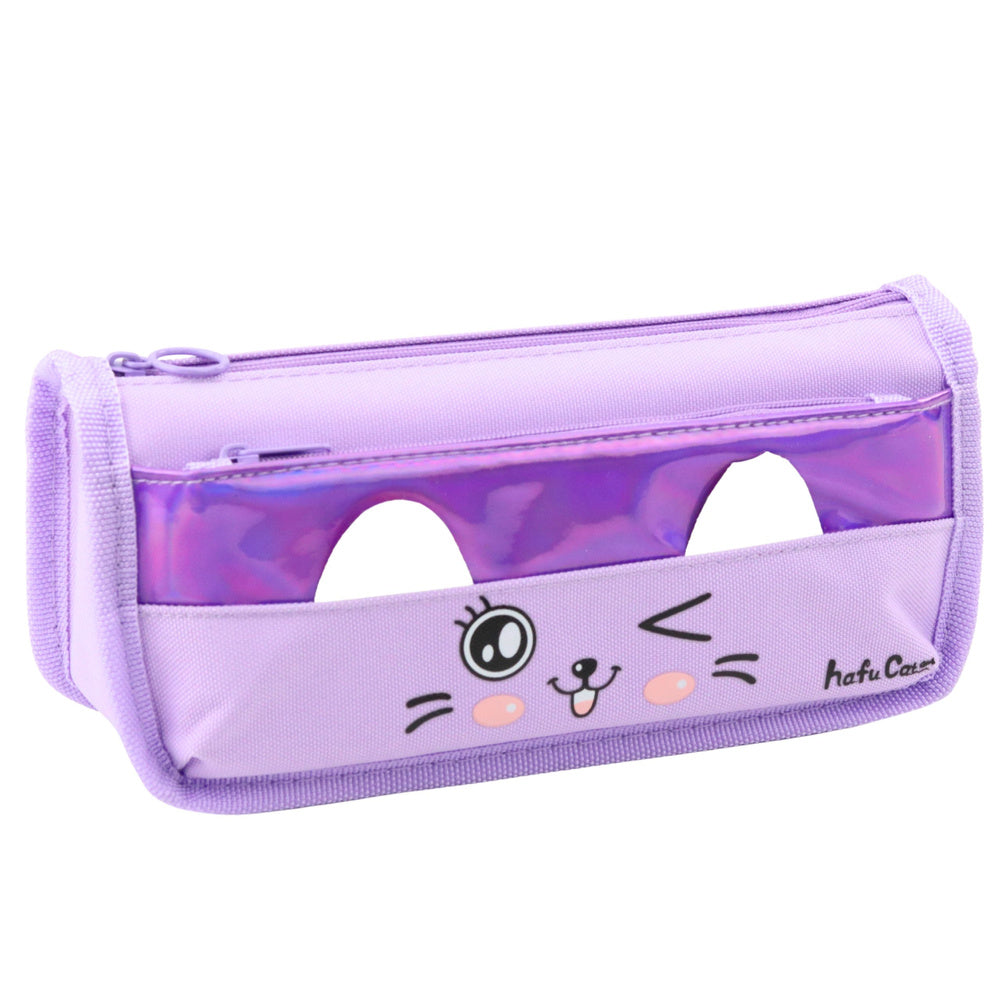 Estojo Escolar 2 Compartimentos Gato Roxo 22cm
