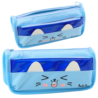 Estojo Escolar 2 Compartimentos Gato Azul 22cm