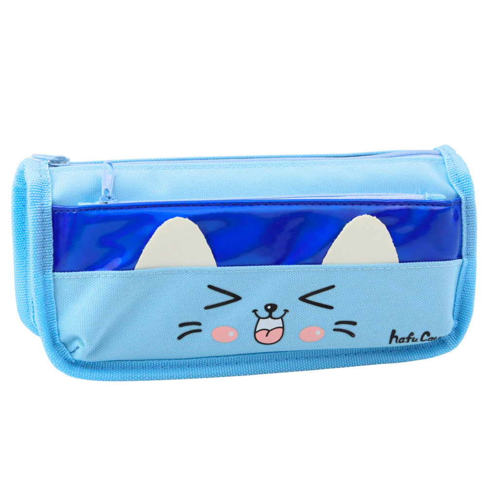 Estojo Escolar 2 Compartimentos Gato Azul 22cm