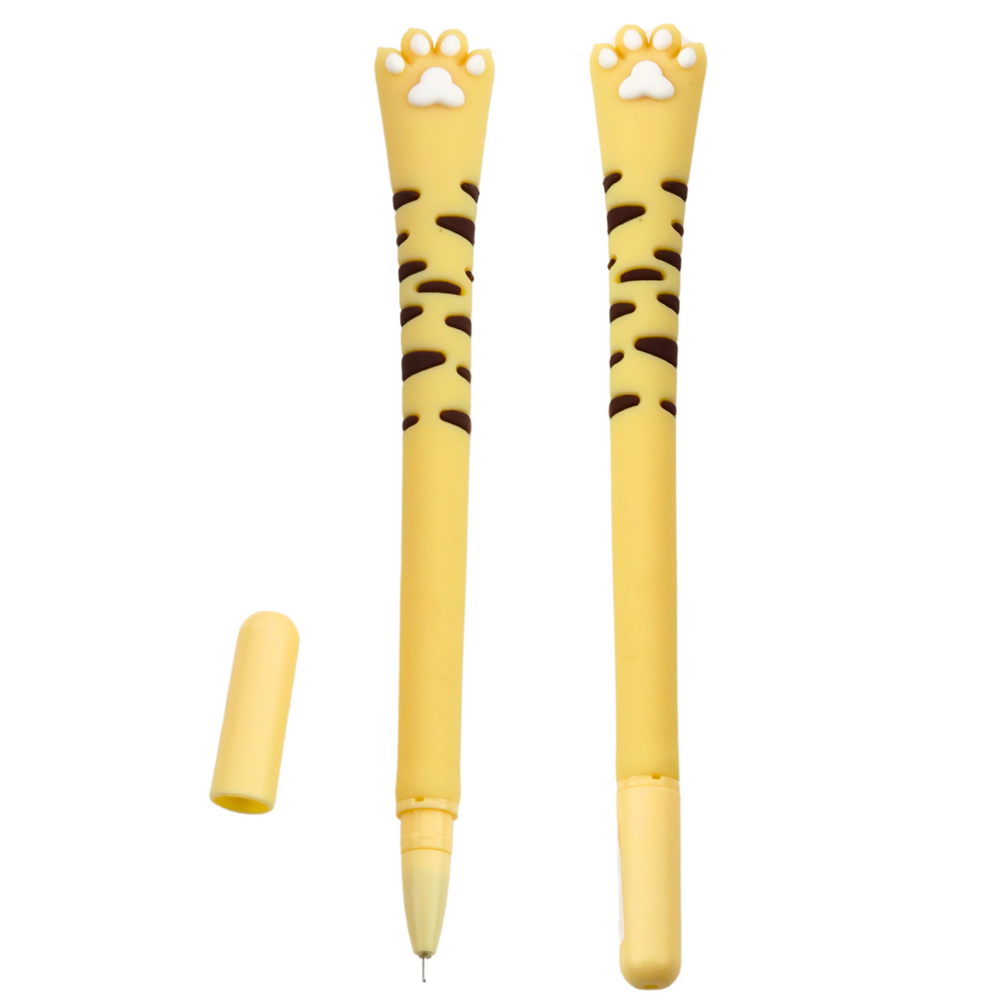 Caneta Gel Pata de Gato Tampa Riscas Amarela 16,5cm (1 unidade, sortido)
