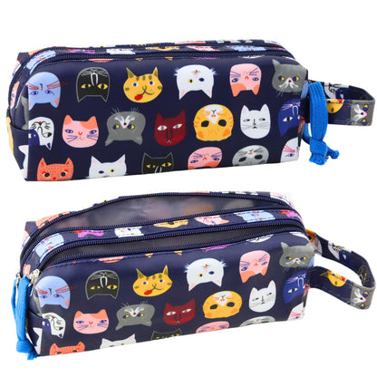 Estojo Escolar Gatos Coloridos Azul Marinho 22cm