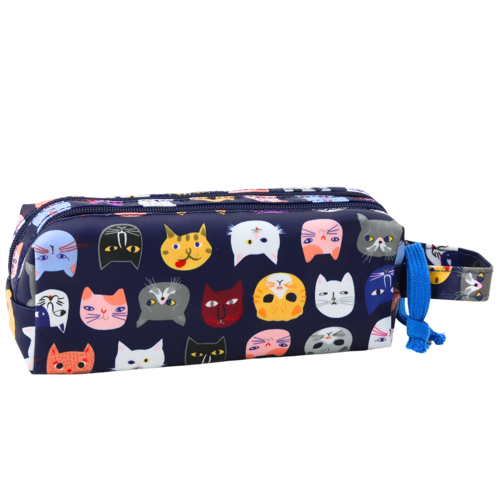 Estojo Escolar Gatos Coloridos Azul Marinho 22cm