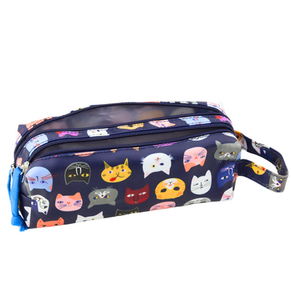 Estojo Escolar Gatos Coloridos Azul Marinho 22cm