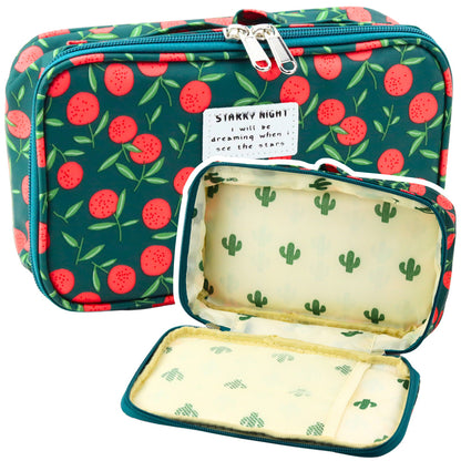 Necessaire Escolar Cerejas Verde 22,5cm