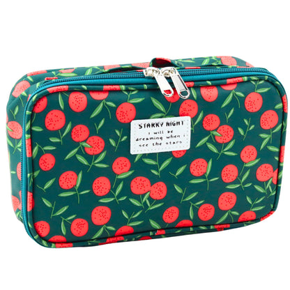 Necessaire Escolar Cerejas Verde 22,5cm