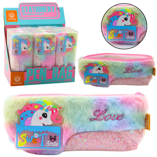 Estojo de Peluche Unicórnio Multicolor Brilhante