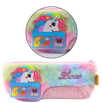 Estojo de Peluche Unicórnio Multicolor Brilhante
