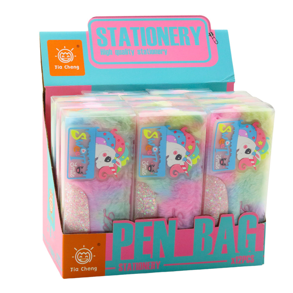 Estojo de Peluche Unicórnio Multicolor Brilhante