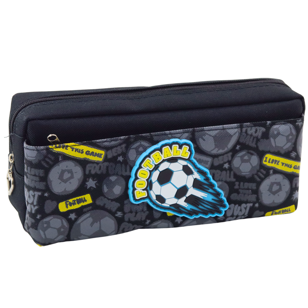 Estojo Escolar Futebol Preto 2 Compartimentos