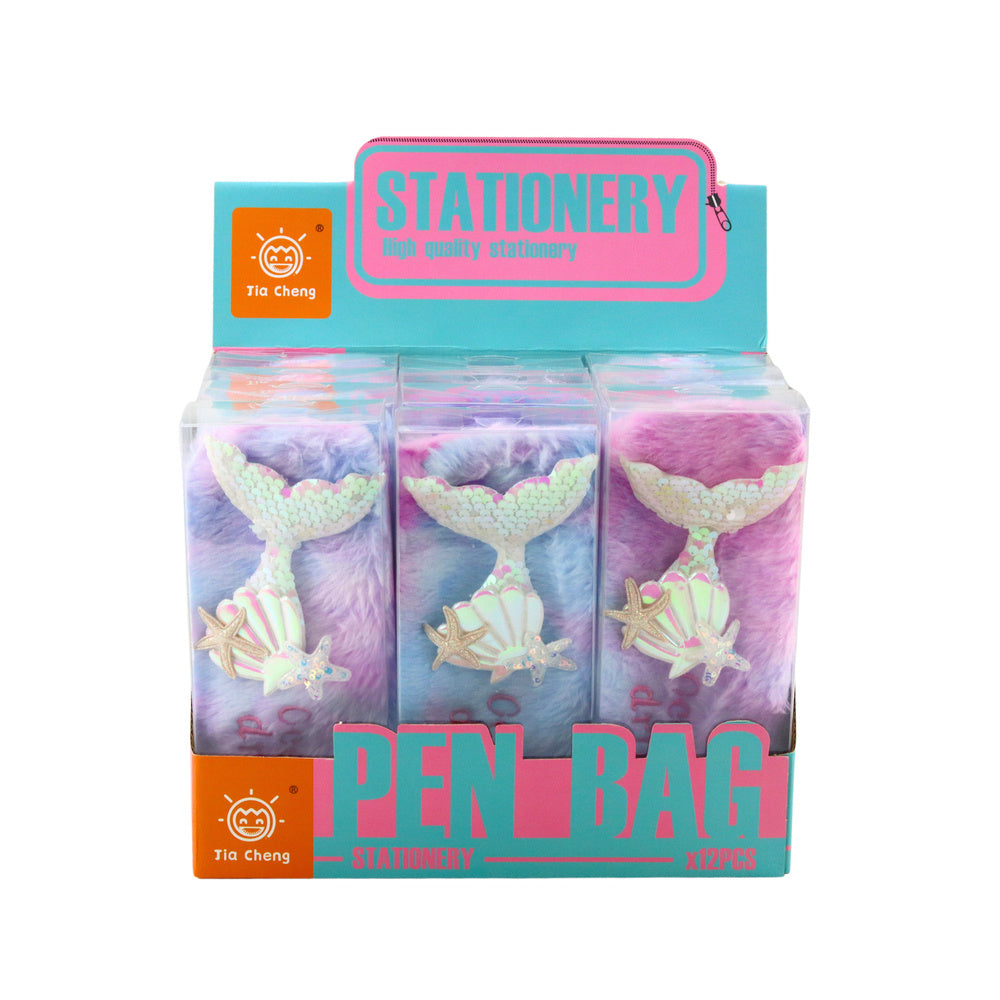 Estojo de Peluche Cauda de Sereia Lantejoulas Pastel