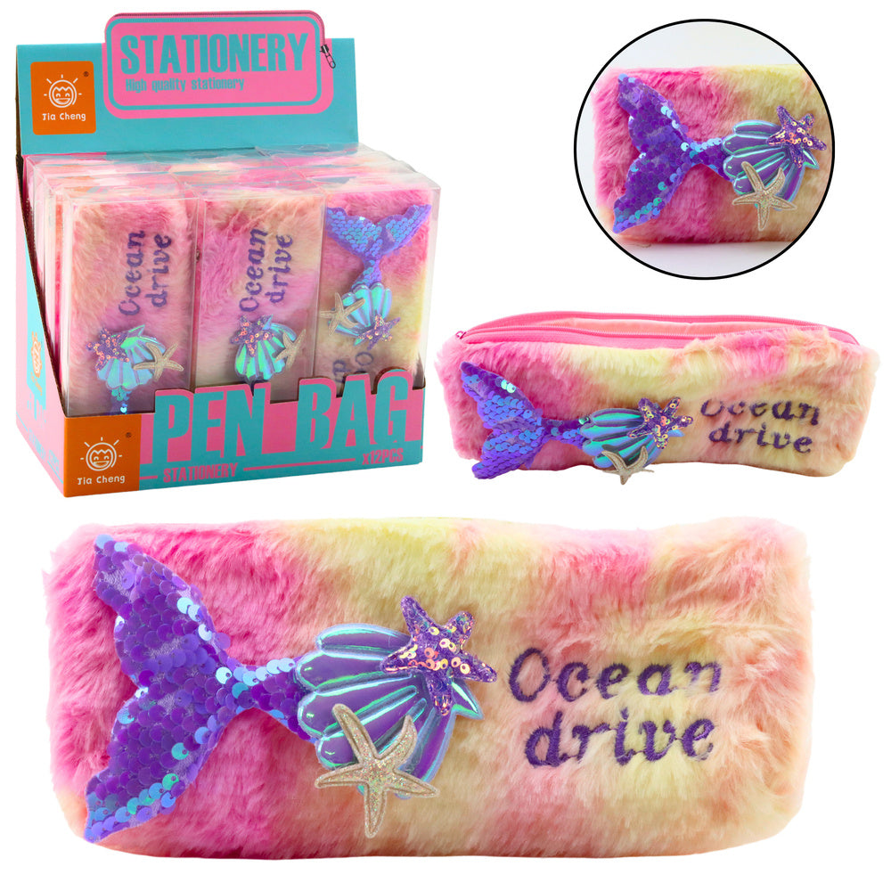 Estojo de Peluche Cauda de Sereia Lantejoulas Rosa Roxo
