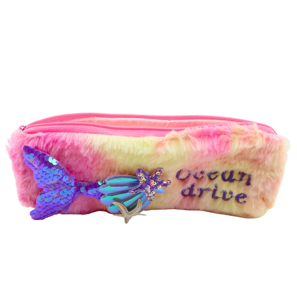 Estojo de Peluche Cauda de Sereia Lantejoulas Rosa Roxo
