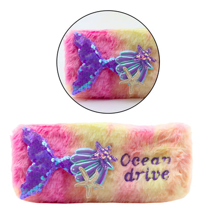 Estojo de Peluche Cauda de Sereia Lantejoulas Rosa Roxo