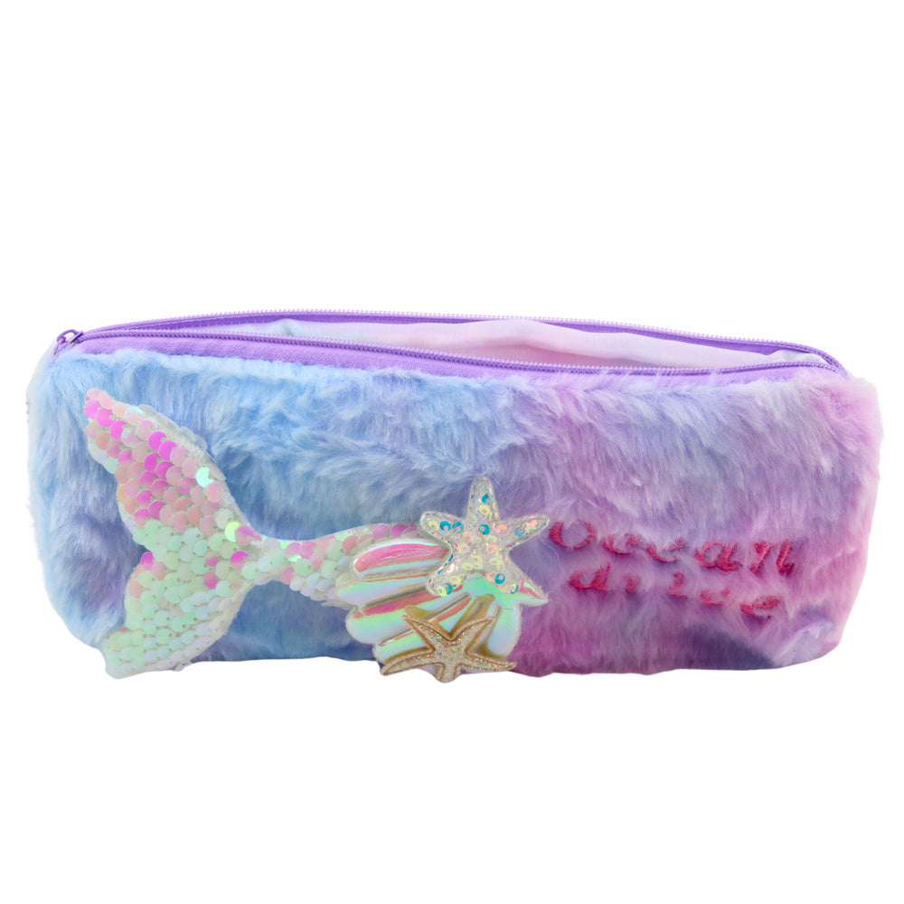 Estojo de Peluche Cauda de Sereia Lantejoulas Roxo Azul