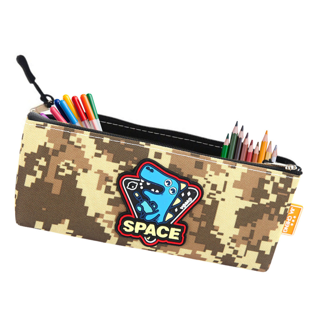 Estojo Escolar Dinossauro Pixels Cáqui 20x8cm (1 unidade)