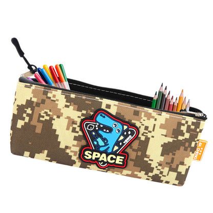 Estojo Escolar Dinossauro Pixels Cáqui 20x8cm (1 unidade)