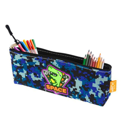Estojo Escolar Dinossauro Pixels Azul 20x8cm