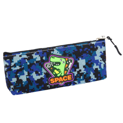 Estojo Escolar Dinossauro Pixels Azul 20x8cm