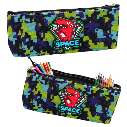 Estojo Escolar Dinossauro Pixels Azul Verde 20x8cm (1 unidade)